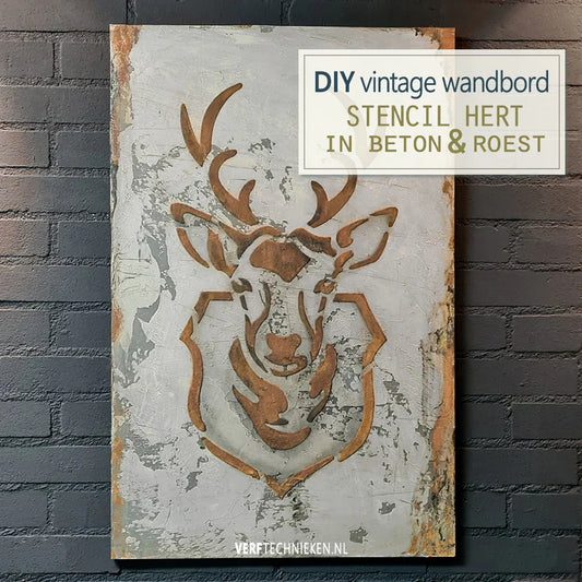 Vintage wandbord Hert in betonlook & roest