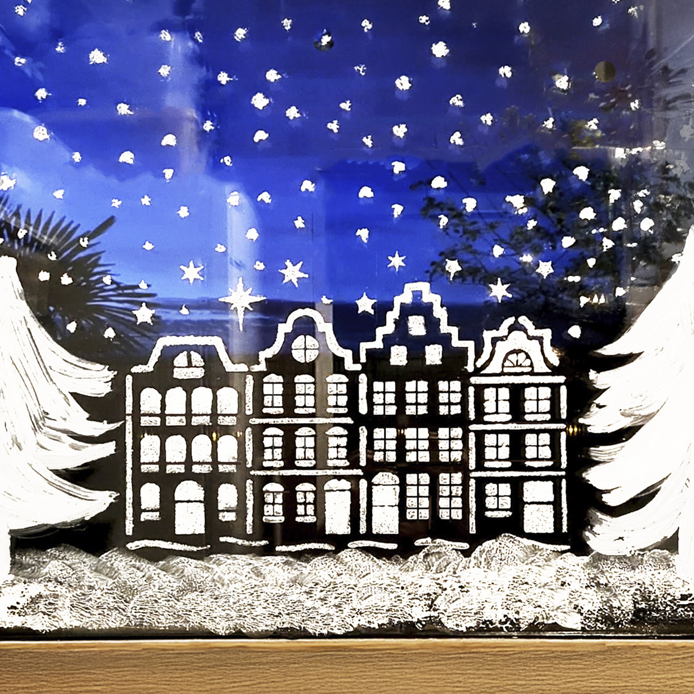 Raamschildering met Blanc de Meudon