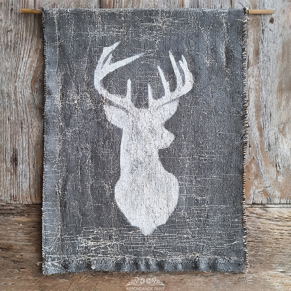 Abbondanza Stencil Stag Silhouette met stucco en milkpaint op jute