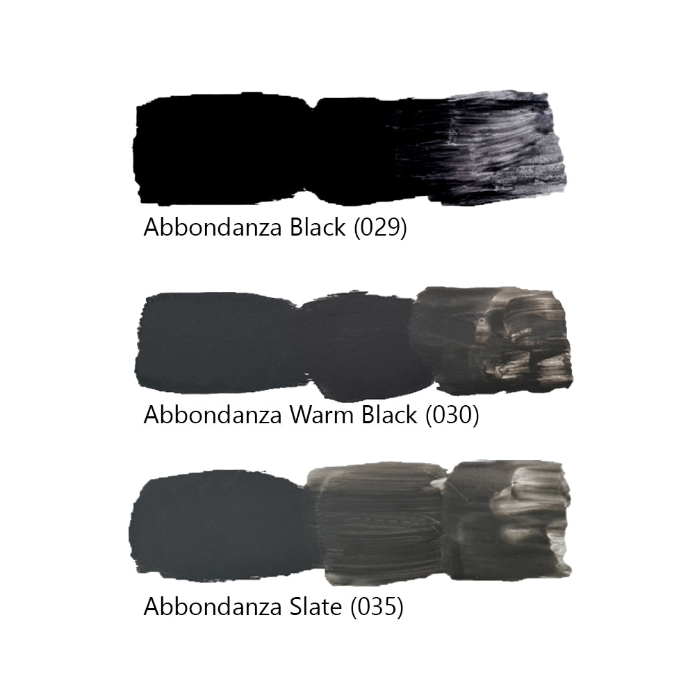 Vergelijking Black, Warm Black en Slate van Abbondanza