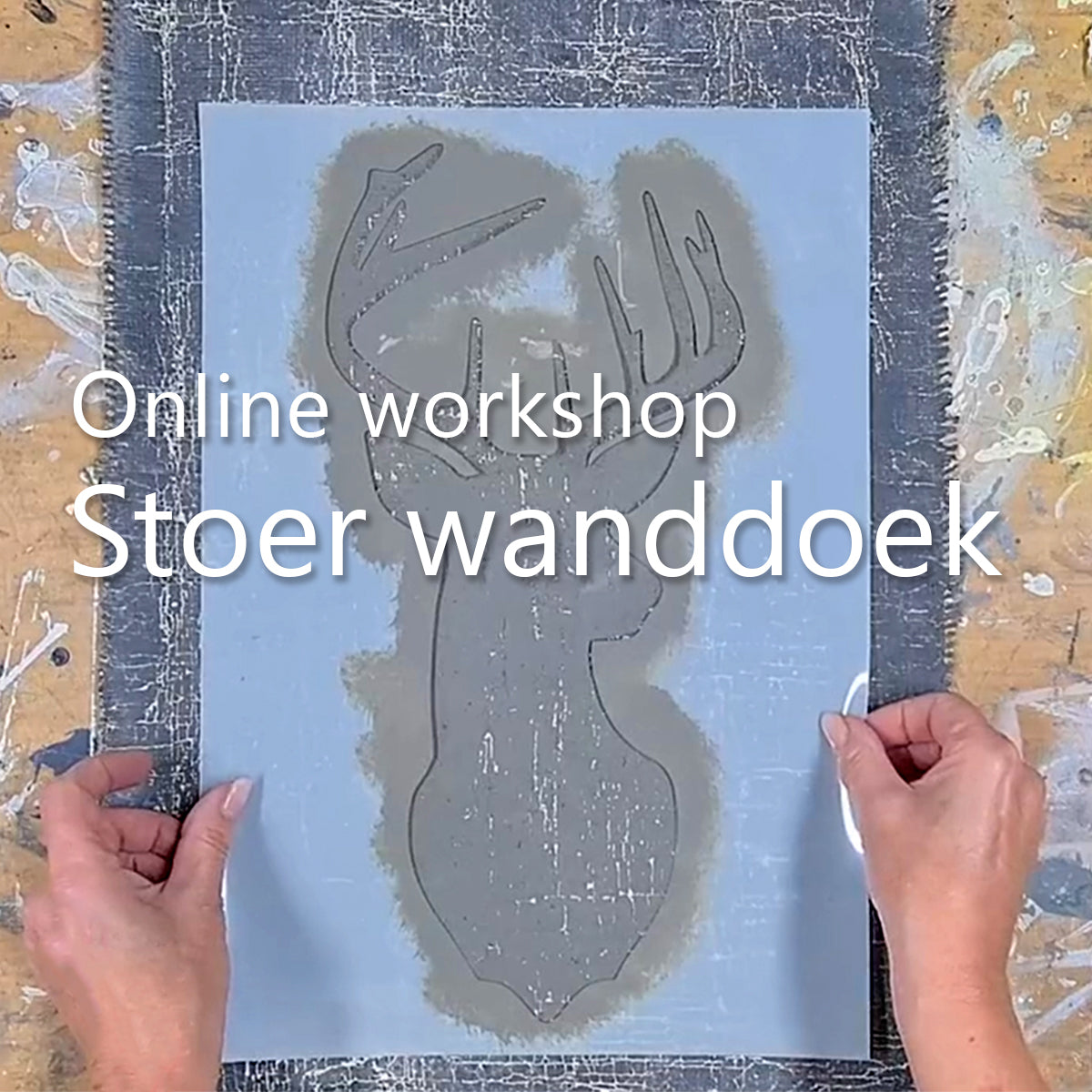 Workshop Stoer wanddoek met stencils, milkpaint en stucco op jute, verftechnieken.nl