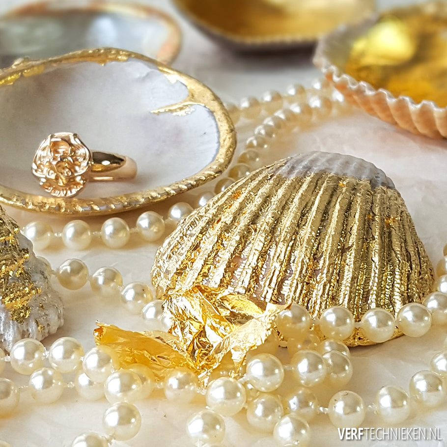 bladgoud op schelpen DIY