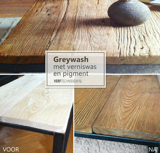 Verweerd hout met verniswas en pigment