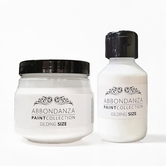 Abbondanza verguldlijm, goudlijm, gilding size, mixtion, voor het aanbrengen van bladgoud, bladzilver of bladkoper.