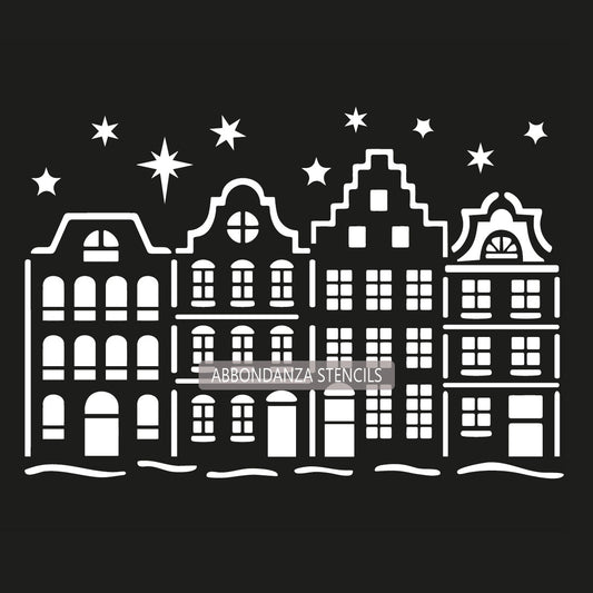 Stencil Kersthuisjes