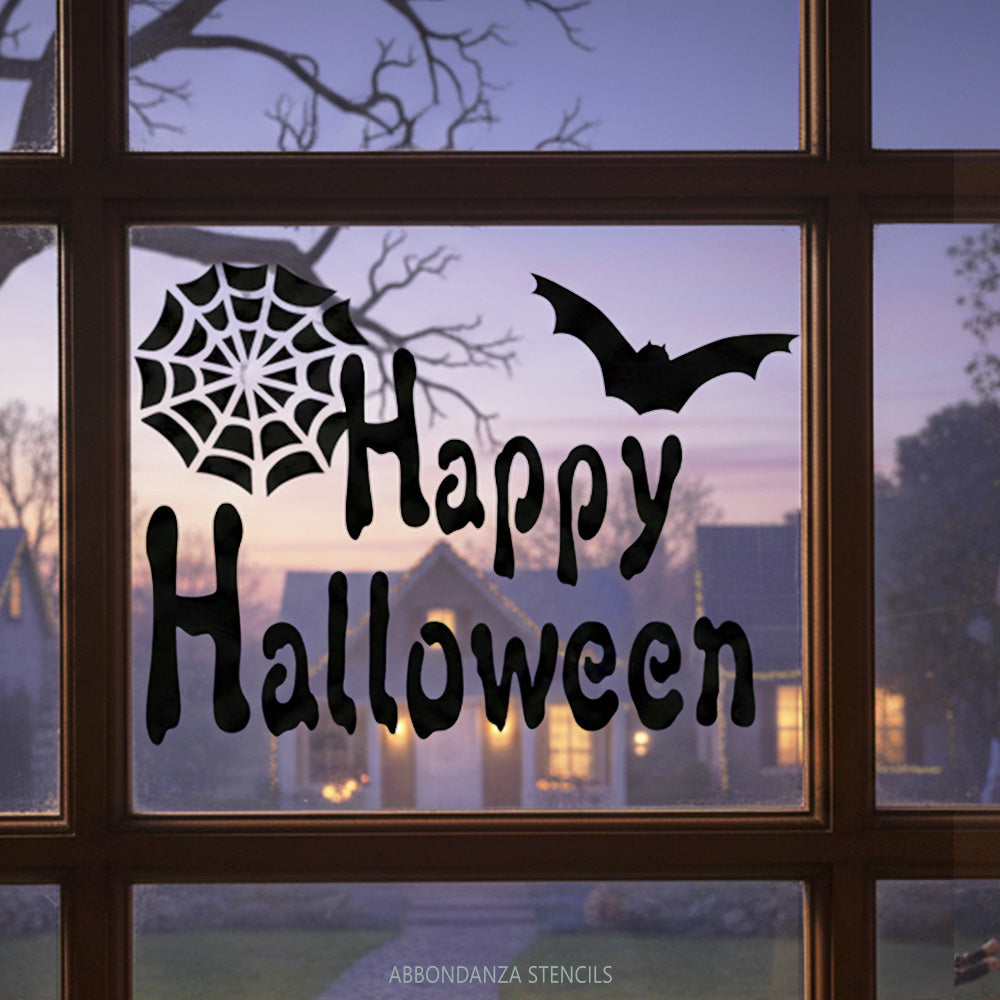 Stencil Happy Halloween op een raam