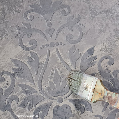 Abbondanza stencil Brocade in reliëf met krijtverfwash 